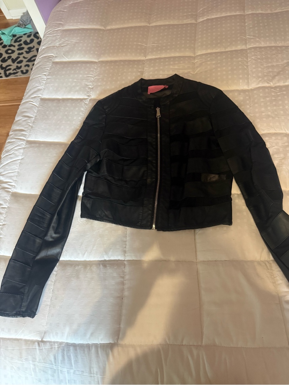 Women's Black Layered Leather Zip Jacket